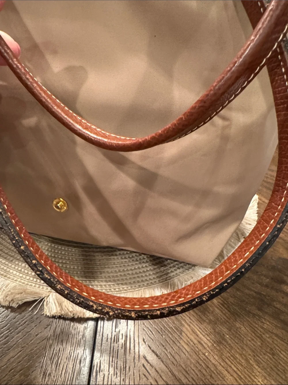 Longchamp Beige Nylon Shoulder Bag-tote 2-way bag with Brown Leather Trim - Picture 6 of 12